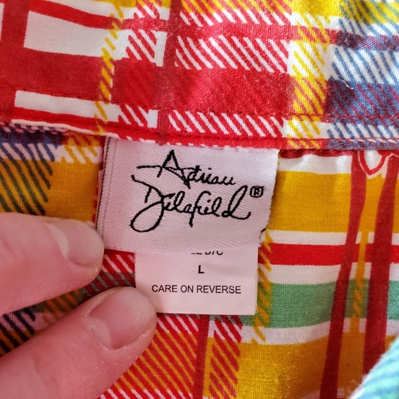 Vintage 1990s Adeiau Delafield Plaid Button Up Camp Shirt Women's Size Large - Picture 2 of 16